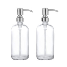 16oz Empty round glass liquid bottle with Stainless steel pump for hand soap